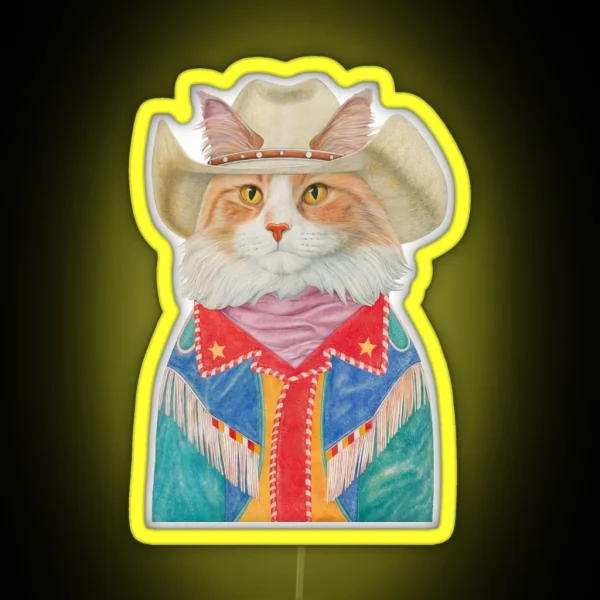 Long Hair Ginger Cowboy Cat RGB Neon Sign