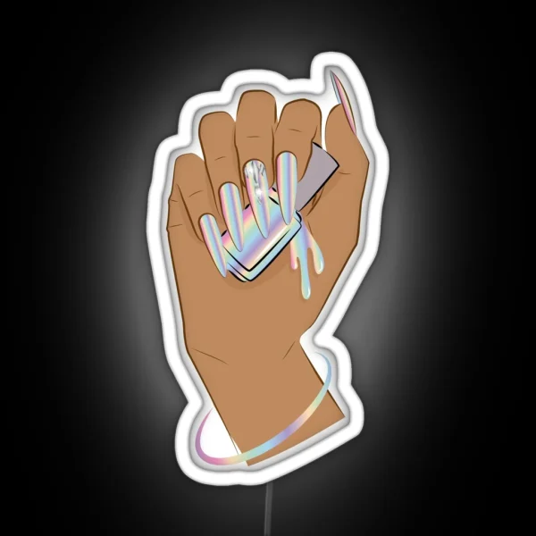 Long Nails Holographic RGB Neon Sign