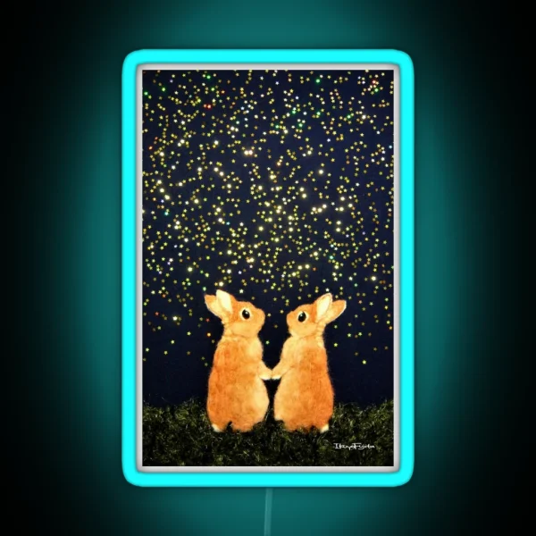 Looking For Shooting Stars 2008 Rabbit Bunny Art RGB Neon Sign