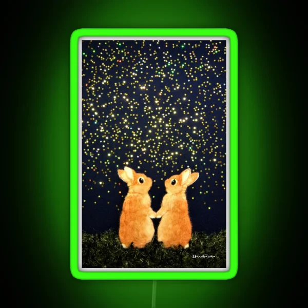 Looking For Shooting Stars 2008 Rabbit Bunny Art RGB Neon Sign