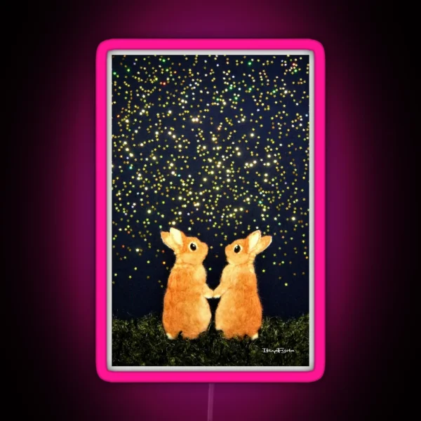 Looking For Shooting Stars 2008 Rabbit Bunny Art RGB Neon Sign