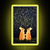Retro neon sign art of a bunny looking for shooting stars in RGB yellow.