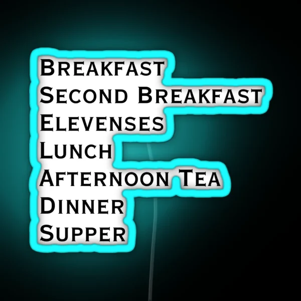 Lord Of The Rings Hobbit Meal Times Black Text RGB Neon Sign