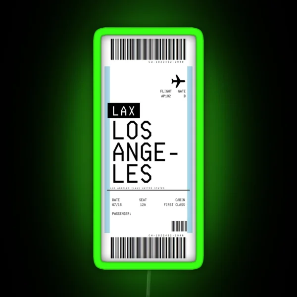 Los Angeles Boarding Pass RGB Neon Sign