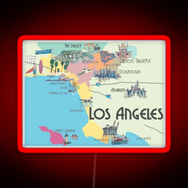 Los Angeles California Clean Iconic City Map RGB Neon Sign