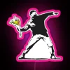 Banksy Love Graffiti RGB Neon Pink Flower Throwing Art