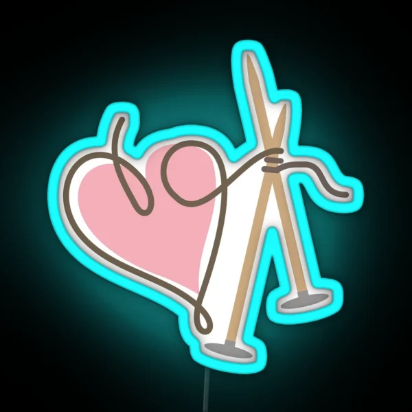 Love Knitting Needles Heart Yarn RGB Neon Sign
