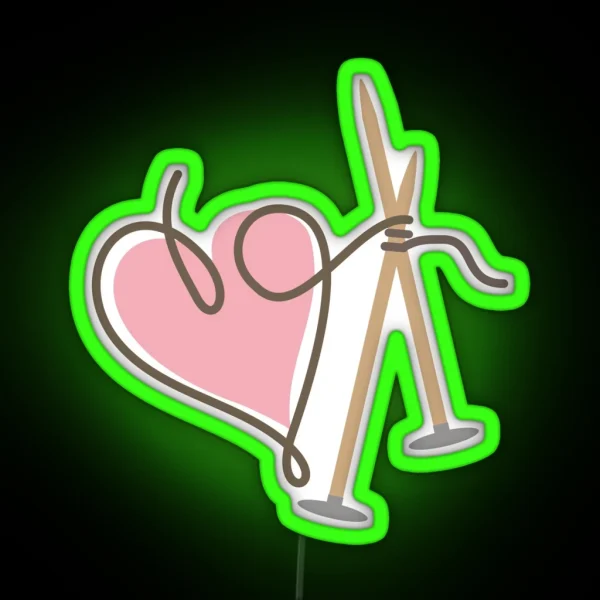Love Knitting Needles Heart Yarn RGB Neon Sign