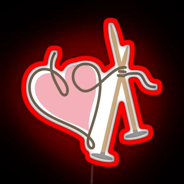 Love Knitting Needles Heart Yarn RGB Neon Sign