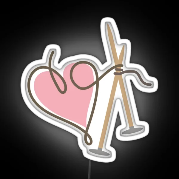 Love Knitting Needles Heart Yarn RGB Neon Sign