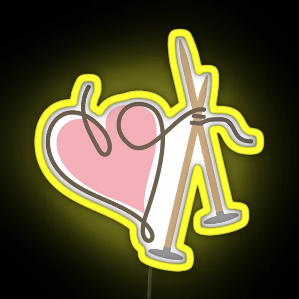 Love Knitting Needles Heart Yarn RGB Neon Sign