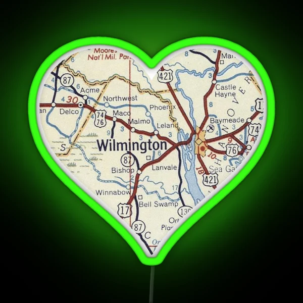Love Wilmington NC Vintage Map RGB Neon Sign