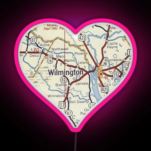 Love Wilmington NC Vintage Map RGB Neon Sign
