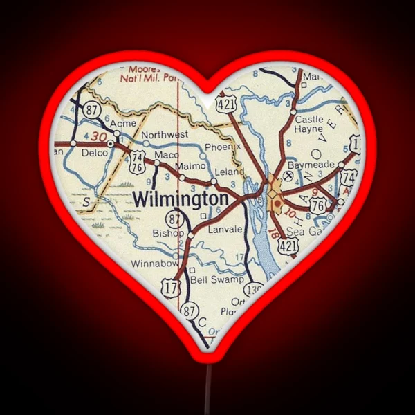 Love Wilmington NC Vintage Map RGB Neon Sign