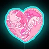 Neon LOVEASaurus sign with vibrant RGB blue lighting.