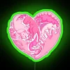 Vibrant neon sign displaying 'Loveasaurus' in a colorful RGB design with green highlights.