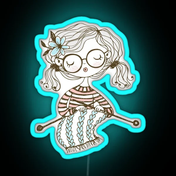 Lovely Girl Knitting A Scarf RGB Neon Sign