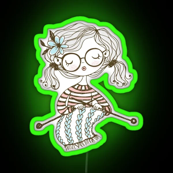 Lovely Girl Knitting A Scarf RGB Neon Sign