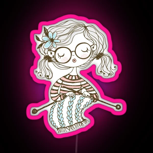 Lovely Girl Knitting A Scarf RGB Neon Sign