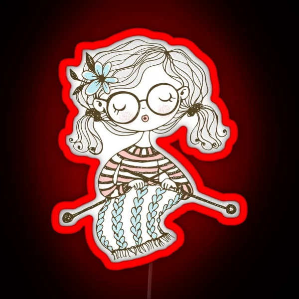 Lovely Girl Knitting A Scarf RGB Neon Sign