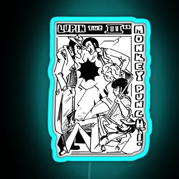 Lupin III Monkey Punch Black And White RGB Neon Sign