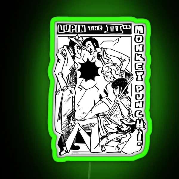 Lupin III Monkey Punch Black And White RGB Neon Sign