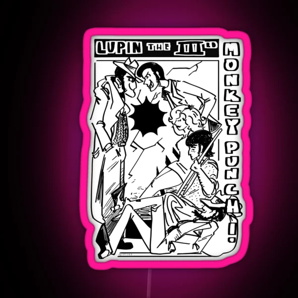 Lupin III Monkey Punch Black And White RGB Neon Sign