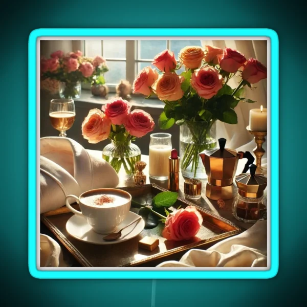Luxury Morning Ritual With Coffee And Roses RGB Neon Sign
