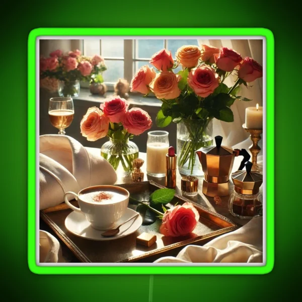 Luxury Morning Ritual With Coffee And Roses RGB Neon Sign