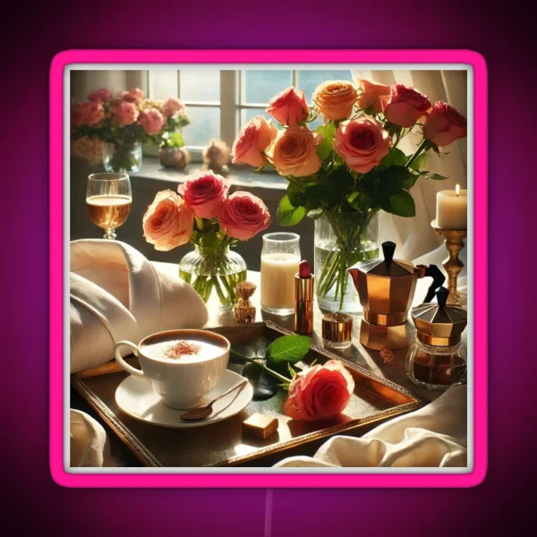 Luxury Morning Ritual With Coffee And Roses RGB Neon Sign
