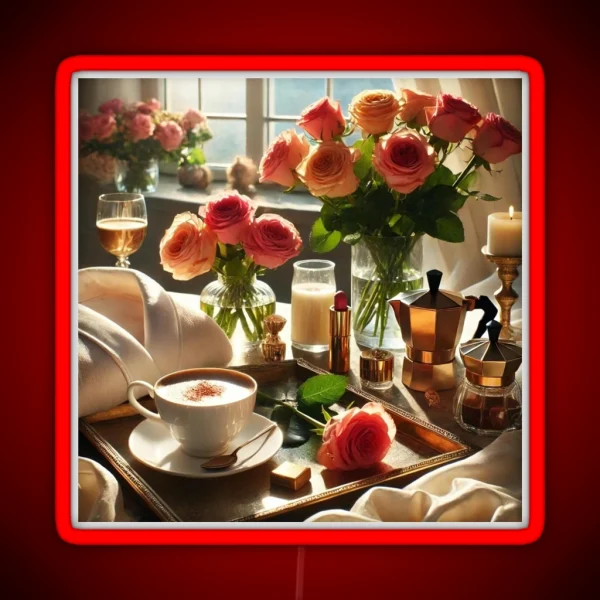 Luxury Morning Ritual With Coffee And Roses RGB Neon Sign
