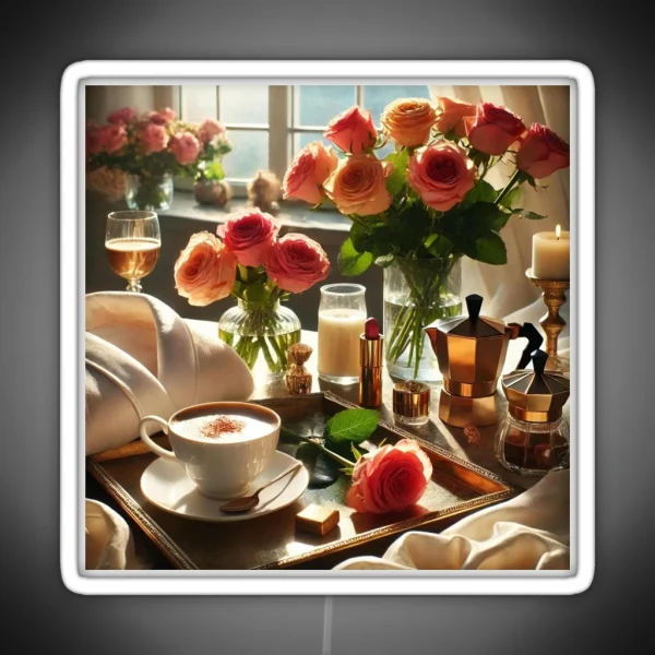 Luxury Morning Ritual With Coffee And Roses RGB Neon Sign