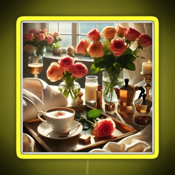 Luxury Morning Ritual With Coffee And Roses RGB Neon Sign