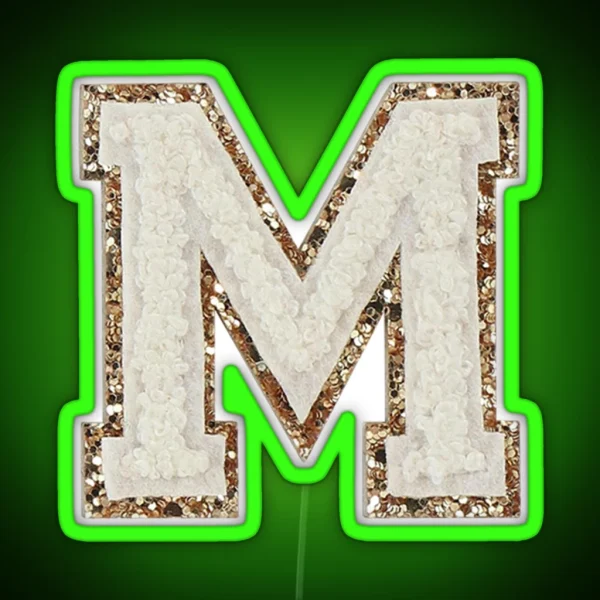 M Blanc Glitter Varsity Letter Patches RGB Neon Sign