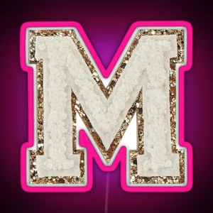 M Blanc Glitter Varsity Letter Patches RGB Neon Sign