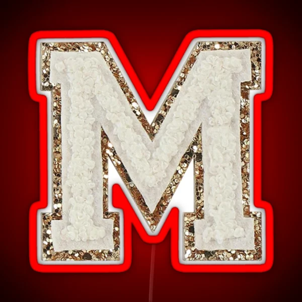 M Blanc Glitter Varsity Letter Patches RGB Neon Sign