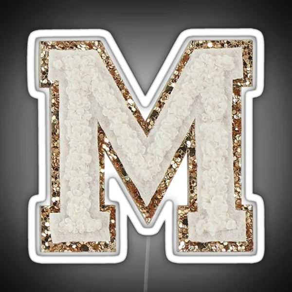 M Blanc Glitter Varsity Letter Patches RGB Neon Sign