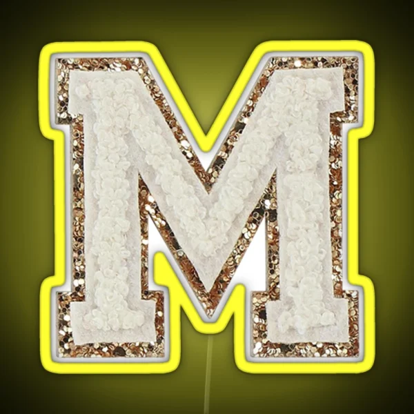 M Blanc Glitter Varsity Letter Patches RGB Neon Sign