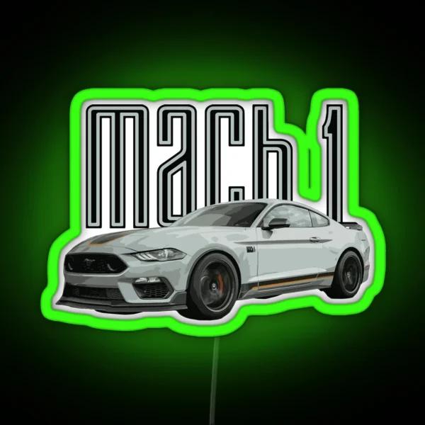 MACH 1 Mustang GT 5 0L V8 Performance Car Fighter Jet Gray RGB Neon Sign