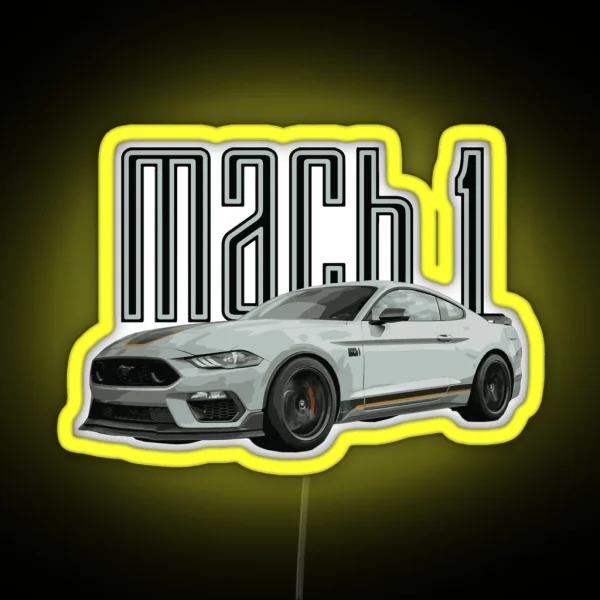 MACH 1 Mustang GT 5 0L V8 Performance Car Fighter Jet Gray RGB Neon Sign