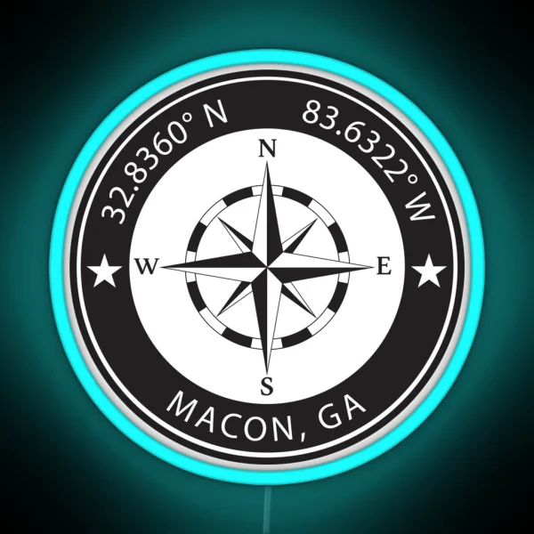 Macon Georgia Geographical Coordinates RGB Neon Sign