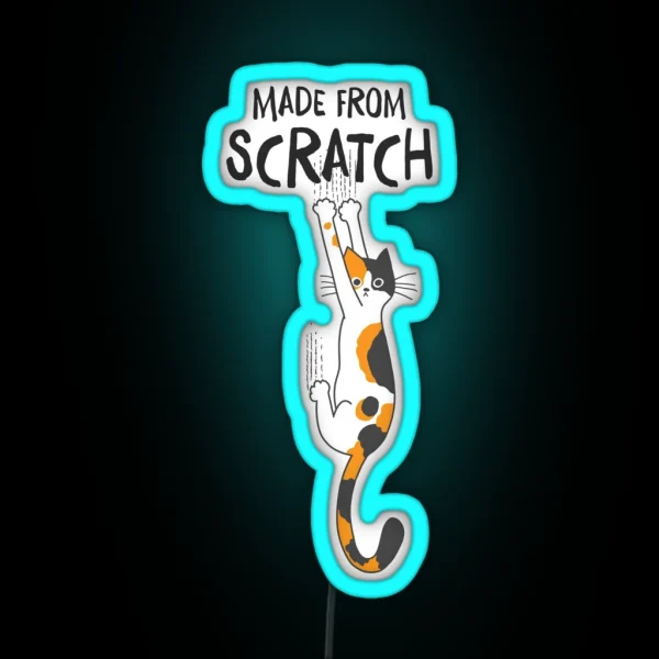 Made From Scratch Funny Calico Cat Hanging On RGB Neon Sign