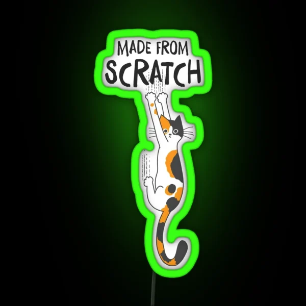 Made From Scratch Funny Calico Cat Hanging On RGB Neon Sign