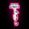 funny calico cat hanging on rgb neon sign, made from scratch