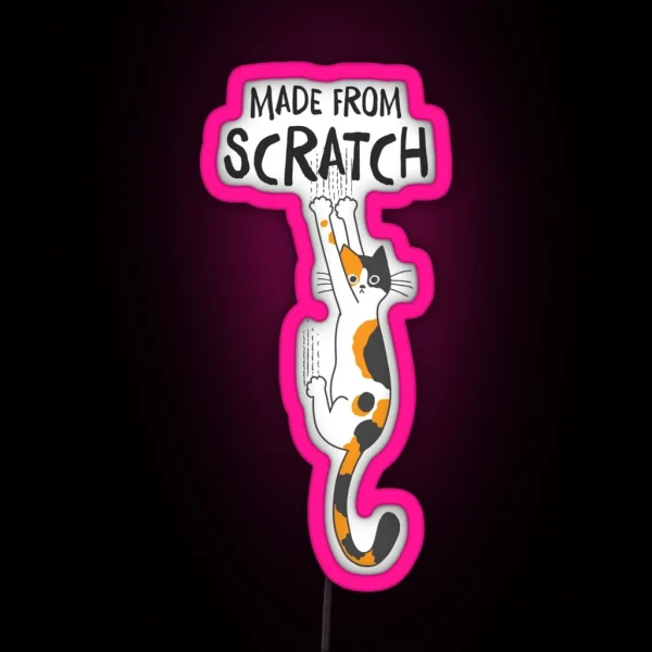 Made From Scratch Funny Calico Cat Hanging On RGB Neon Sign