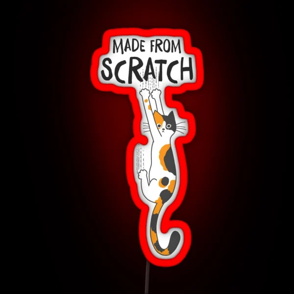 Made From Scratch Funny Calico Cat Hanging On RGB Neon Sign