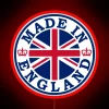 RGB neon sign displaying 'Made in England' in red.