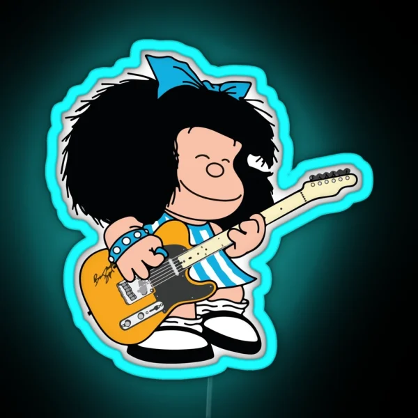 Mafalda Quino Playing Guitar Music RGB Neon Sign