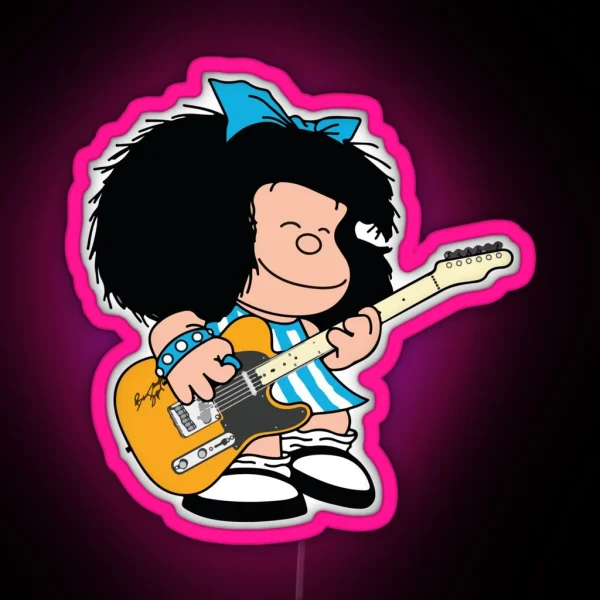 Mafalda Quino Playing Guitar Music RGB Neon Sign