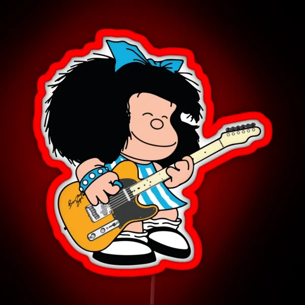 Mafalda Quino Playing Guitar Music RGB Neon Sign